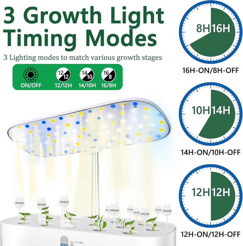 HYPOACE Store نظام زراعة هيدروبونيك كبير 14 بود، حديقة أعشاب داخلية مع ضوء نمو LED، خزان ماء سعة 5 لتر، مجموعة زراعة هيدروبونيك مع 3 مؤقتات تلقائية، لوحة ضوء قابلة للدوران وقفل للأطفال لحدائق المنزل والمدرسة - Image 3